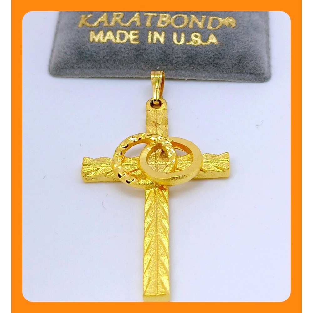 Karatbond Vintage Y2K Gold Textured Cross Pendant Interlocking Wedding Rings USA